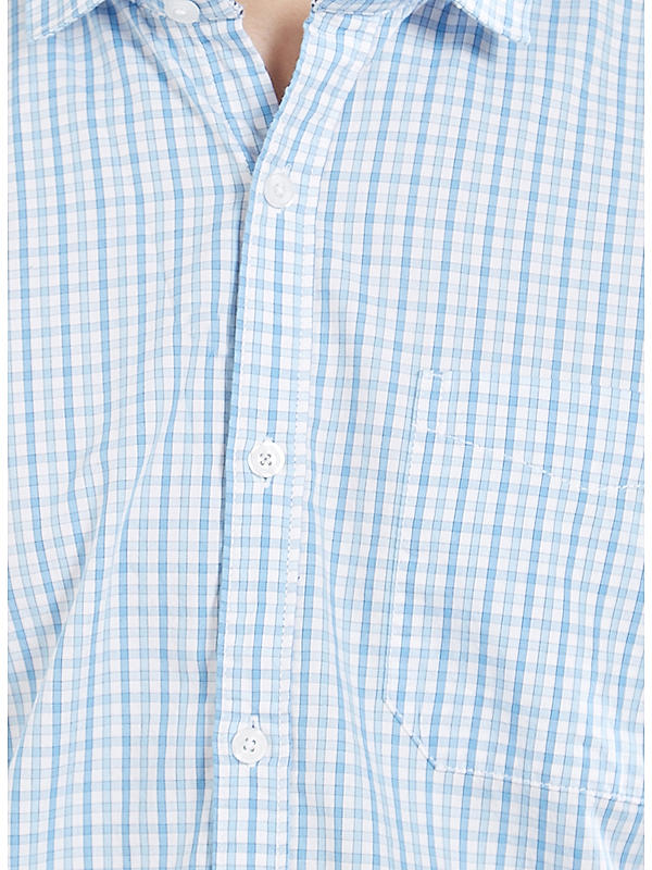 Checkered Blue Color Cotton Slim Fit Shirt